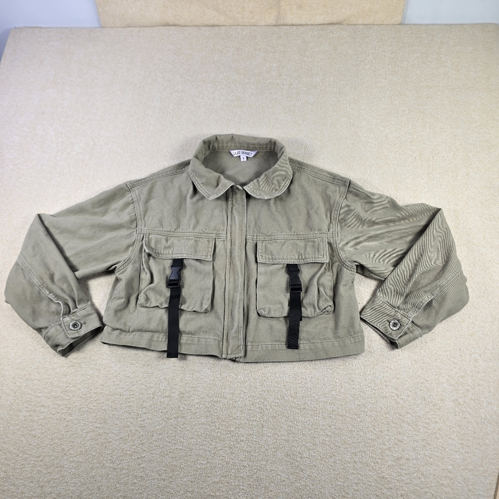 Lilac Sunset Womens Utility Jacket Size S Green Cropped Military Style